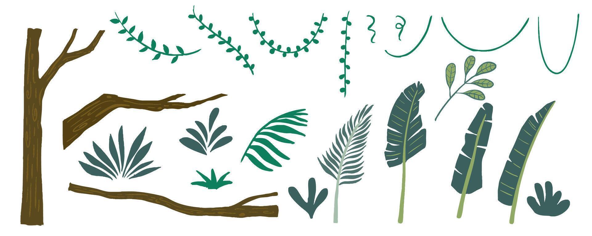 Set of safari object element with tree,leaves,bush vector