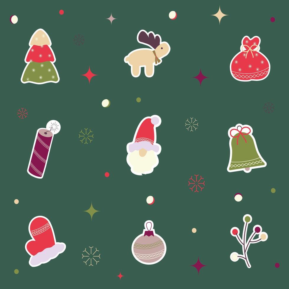 set of New Year and Christmas doodle stickers vector