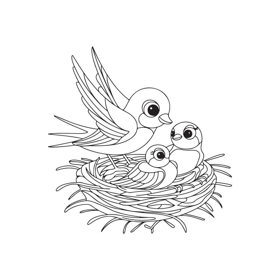 A bird returning to its nest to its chicks vector