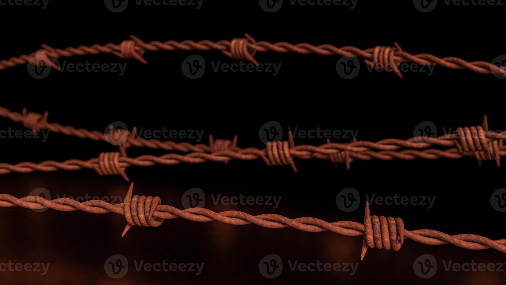 The Rusty Barbed wire on Black Background for Abstract or war concept 3d rendering. photo