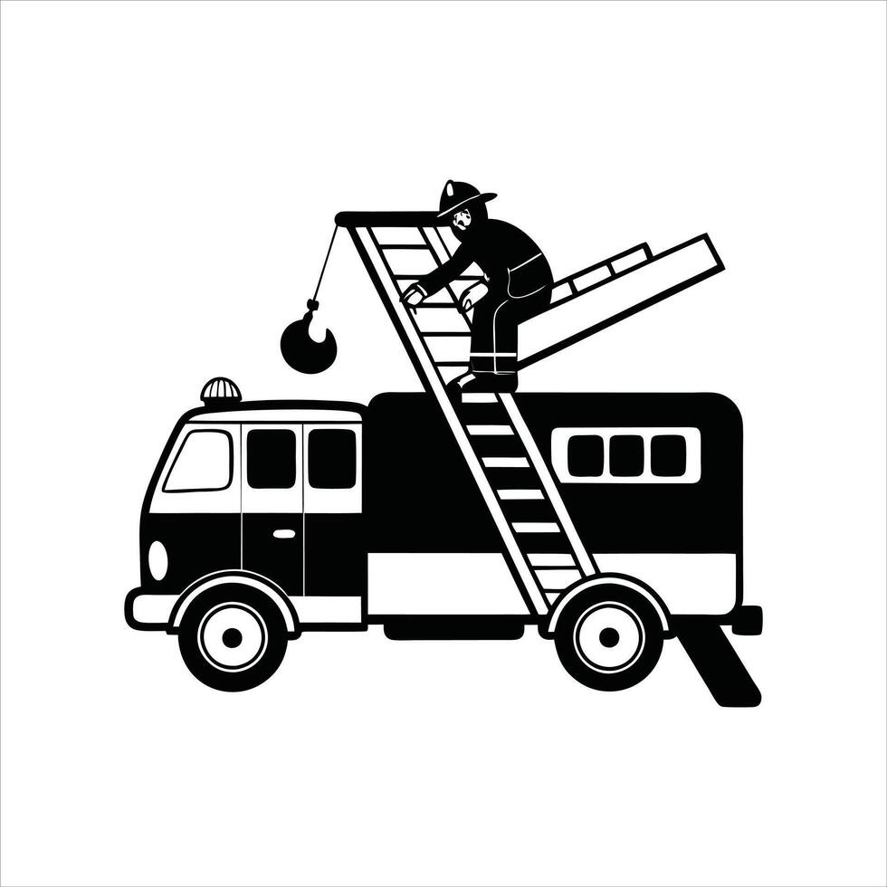 Heroic Firefighter and Fire Engine ClipAr vector