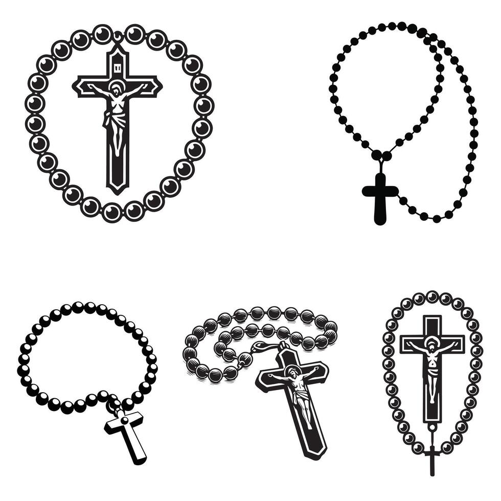 Rosary with cross-religion illustration Bundle vector