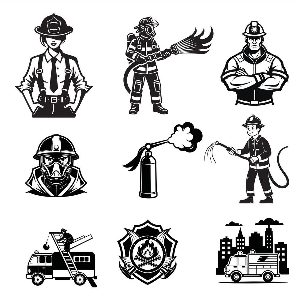 Firefighter ClipArt silhouettes Design Bundle vector