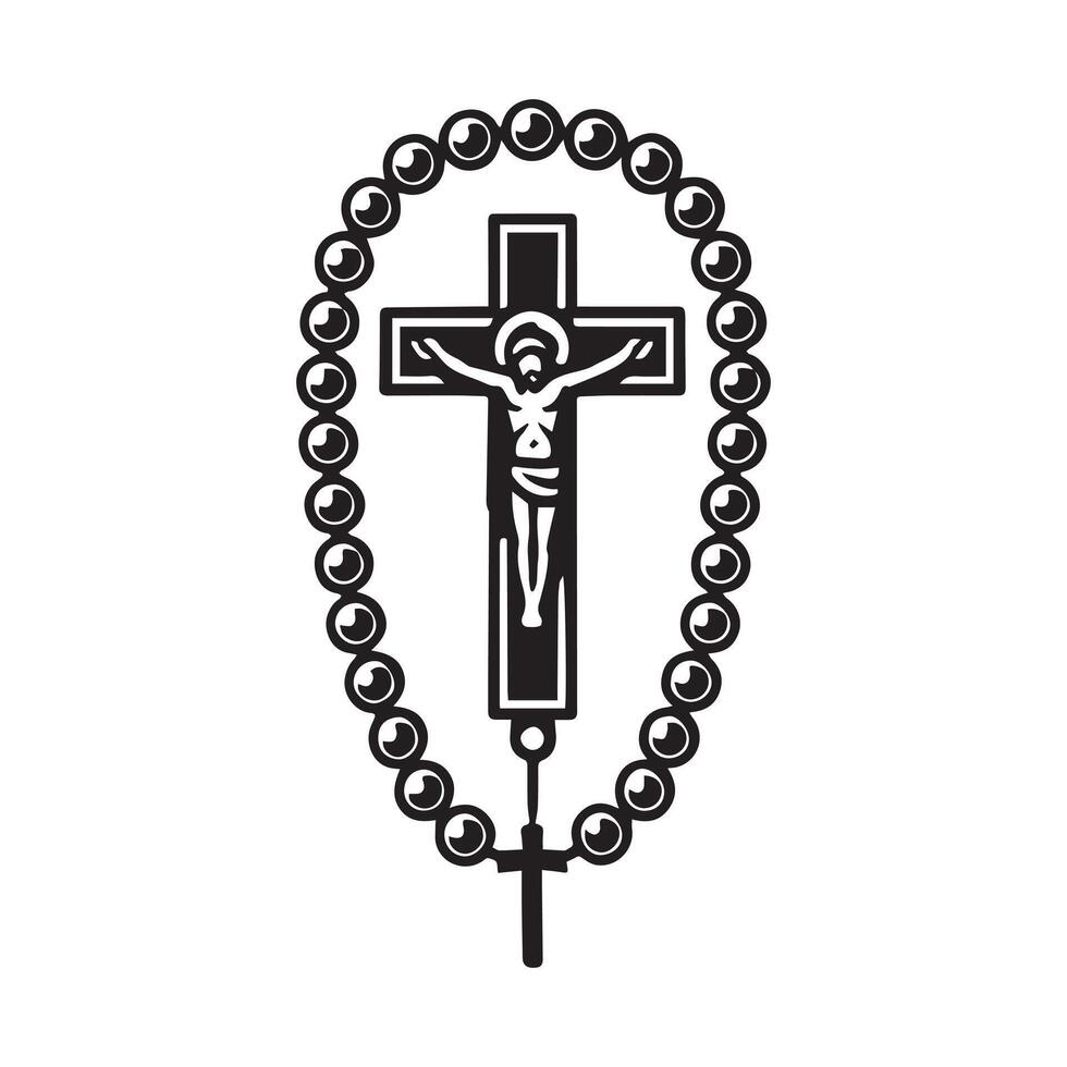 Religious Rosary with Cross Graphic Illustration vector