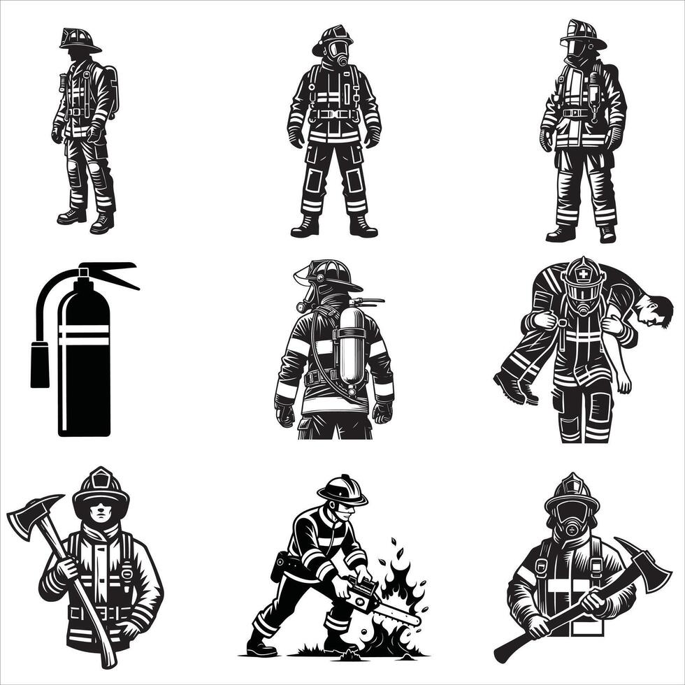 Collection of Firefighter Man silhouettes Design, Fireman illustration vector