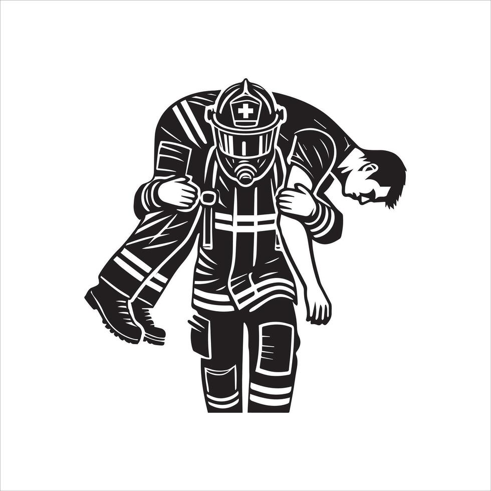 Fireman in Action ClipArt Illustration vector