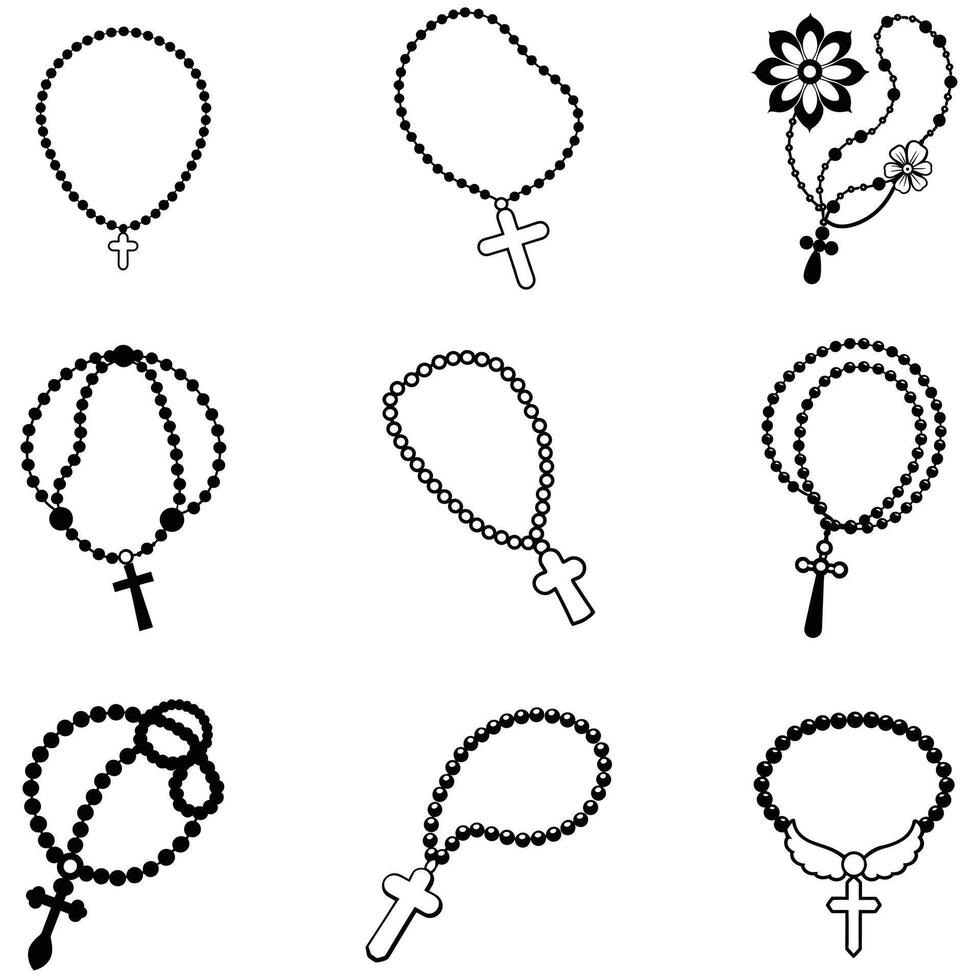 Set of Rosary with cross-religion illustration - Rosary beads ClipArt Graphic vector