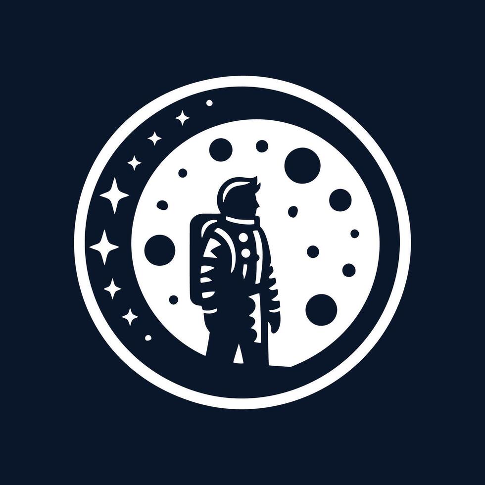 Astronaut standing in front of a moon with stars vector