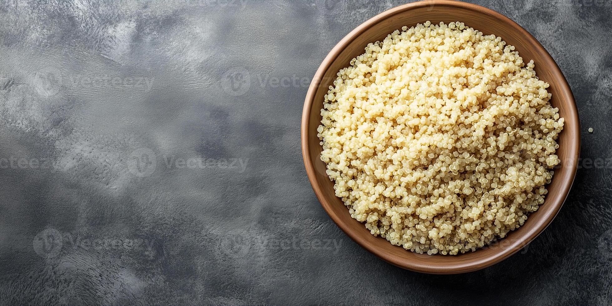 Quinoa neatly arranged in a shallow dish with minimal garnish on the surface, culinary photography photo