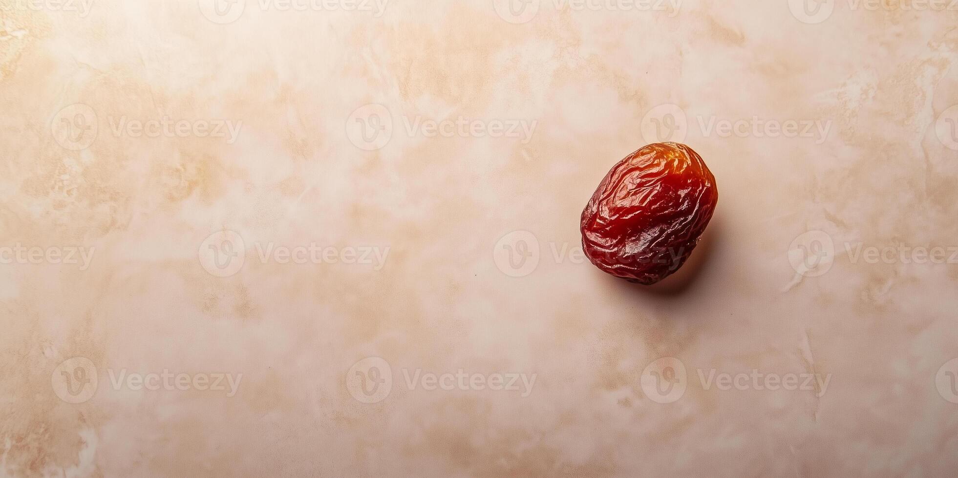 Single piece of dried fruit centered on a flat background, gastronomy photography photo