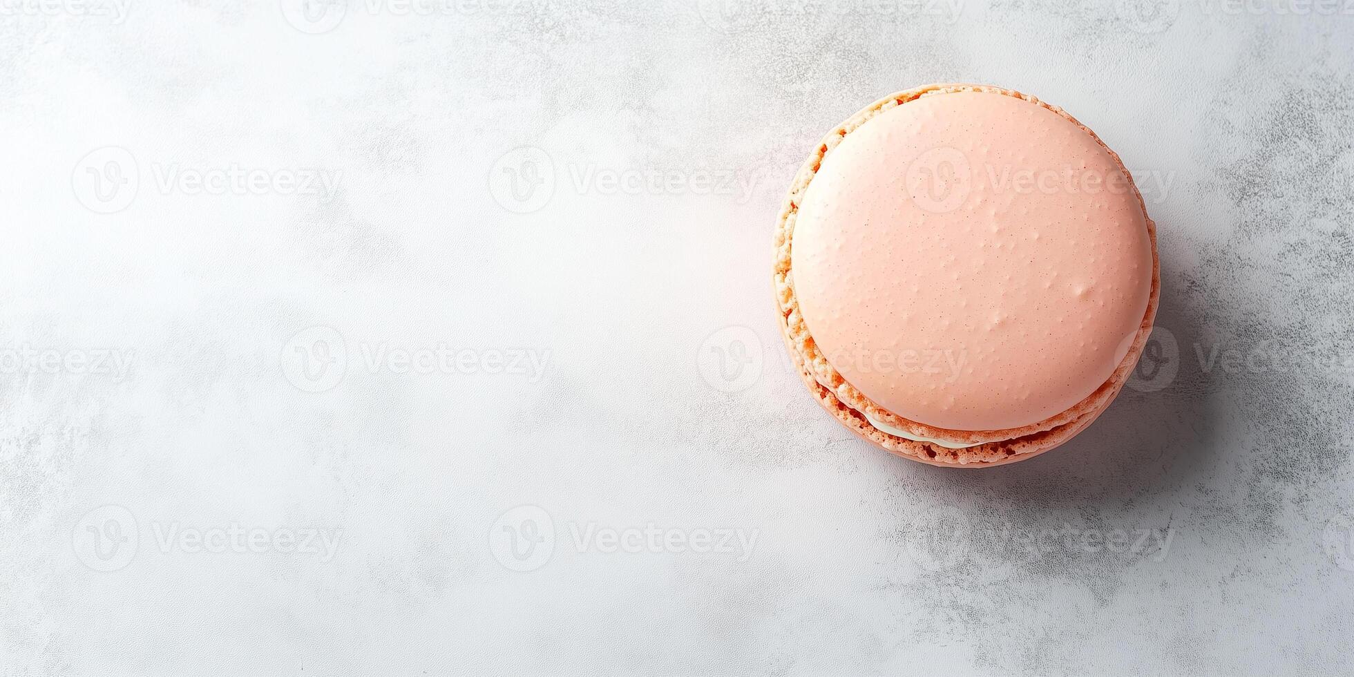 Single macaron on a flat surface, showing its smooth surface, culinary photography photo