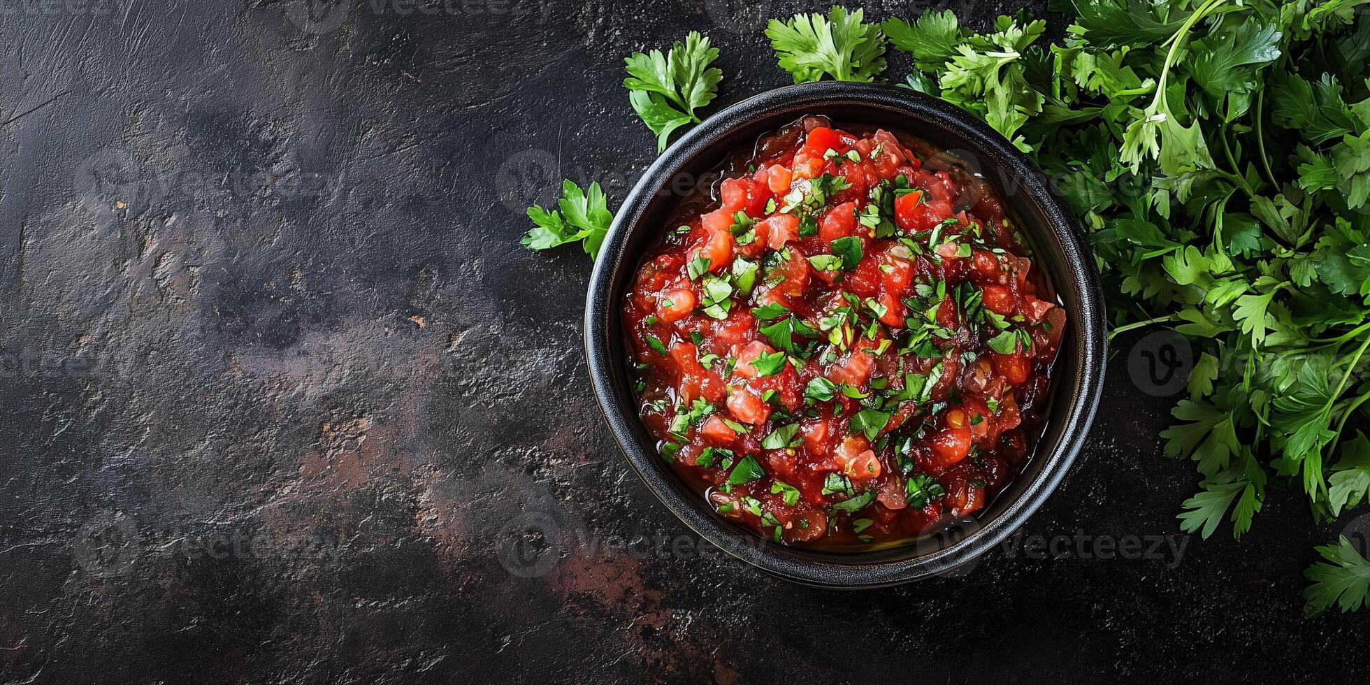 Salsa in a shallow dish, smooth surface, no extras, gastronomy photography photo