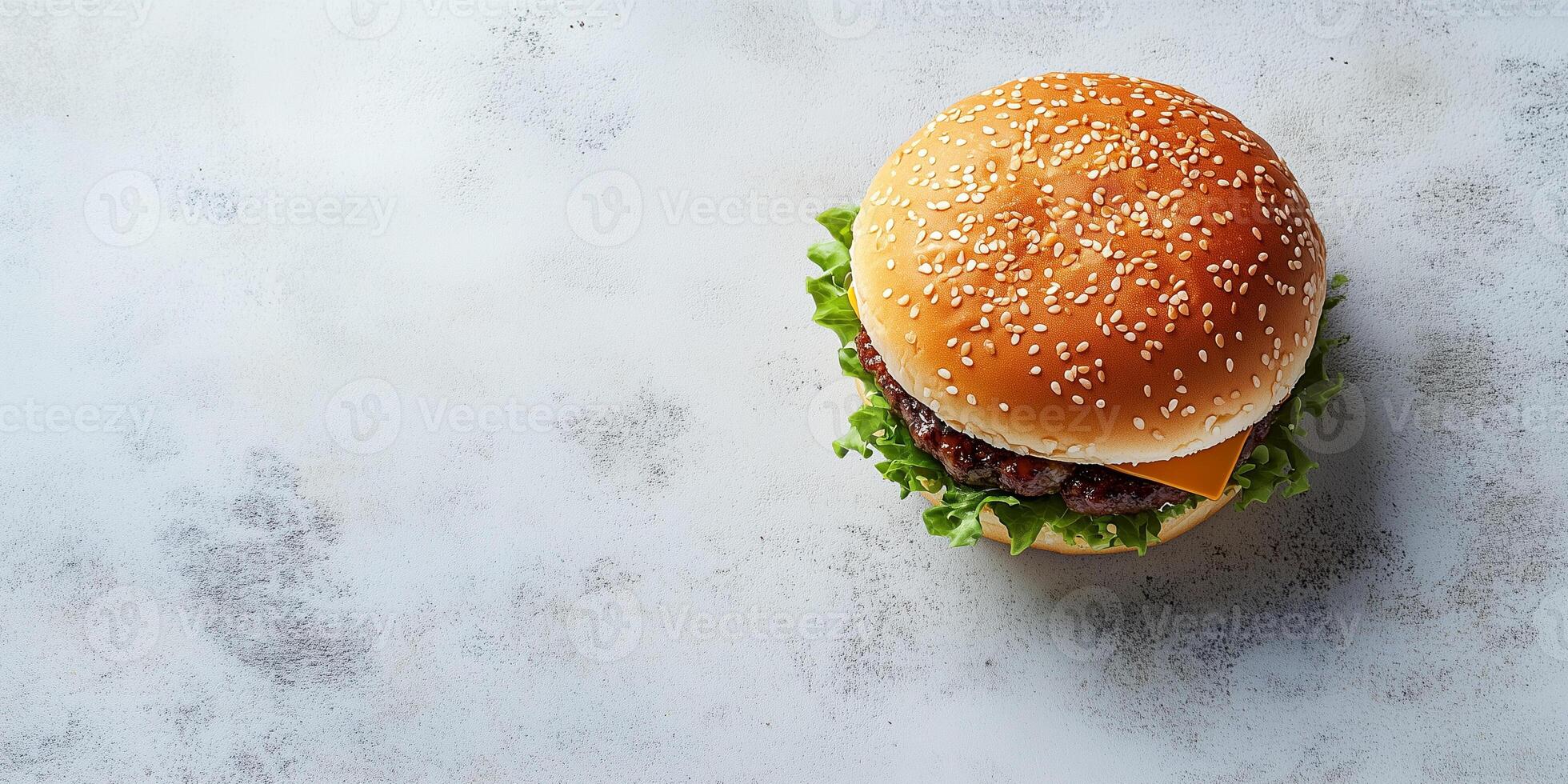 Single small burger with visible fillings on a clean surface, food setting photo