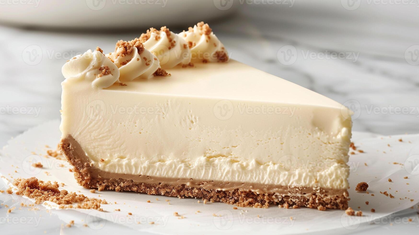 Frozen cheesecake with visible slice showing uniform filling and consistent crust layer, gastronomy photography photo