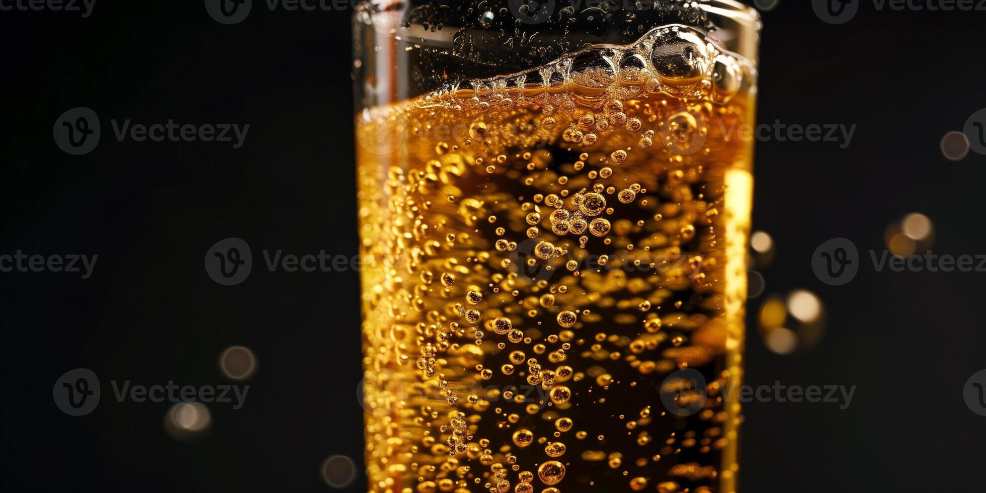 Highball glass with golden carbonated drink and bubbles, gastronomy photography photo