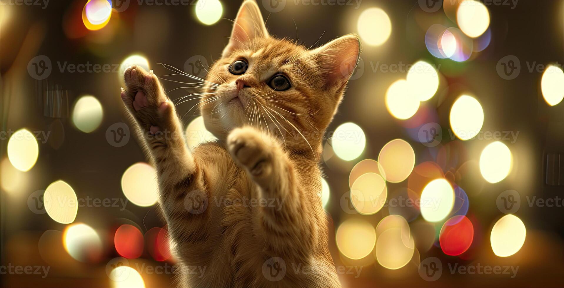 A cat is reaching up to catch a ball photo