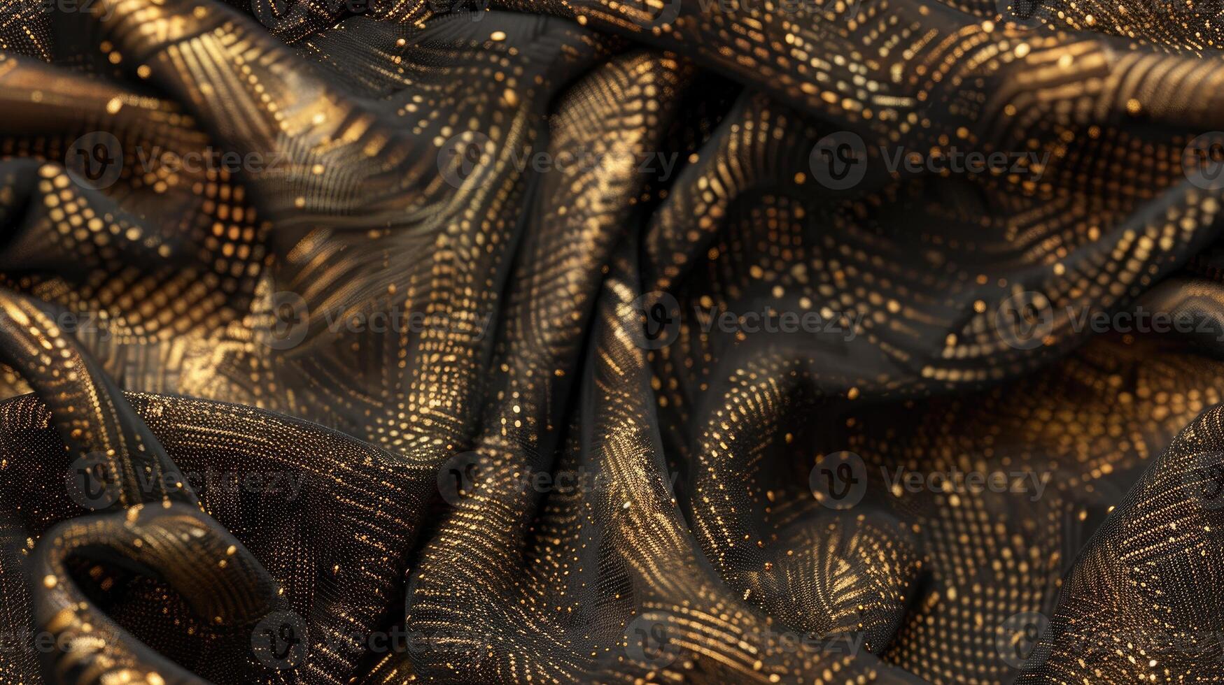 Golden metallic fabric with a black background photo