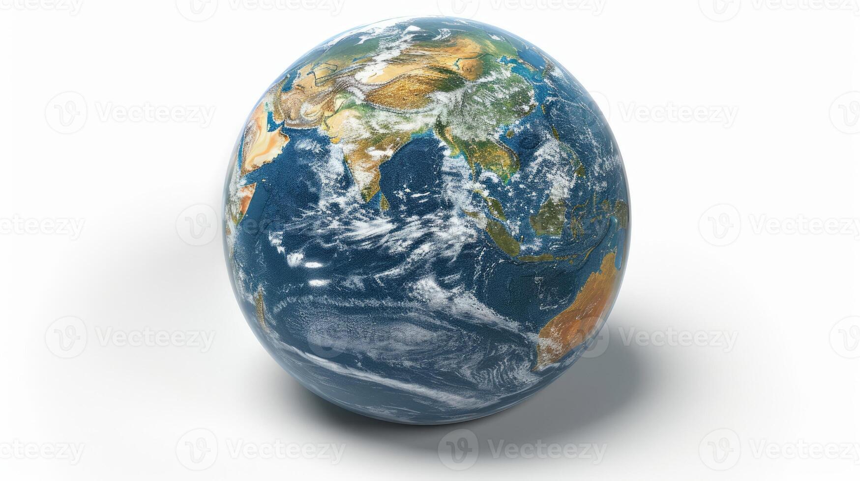 The earth globe is shown on a white background photo