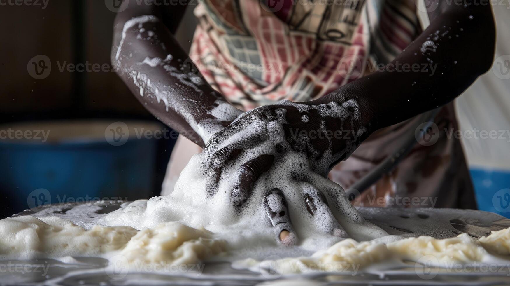 A woman washing her hands with soap in a sink photo