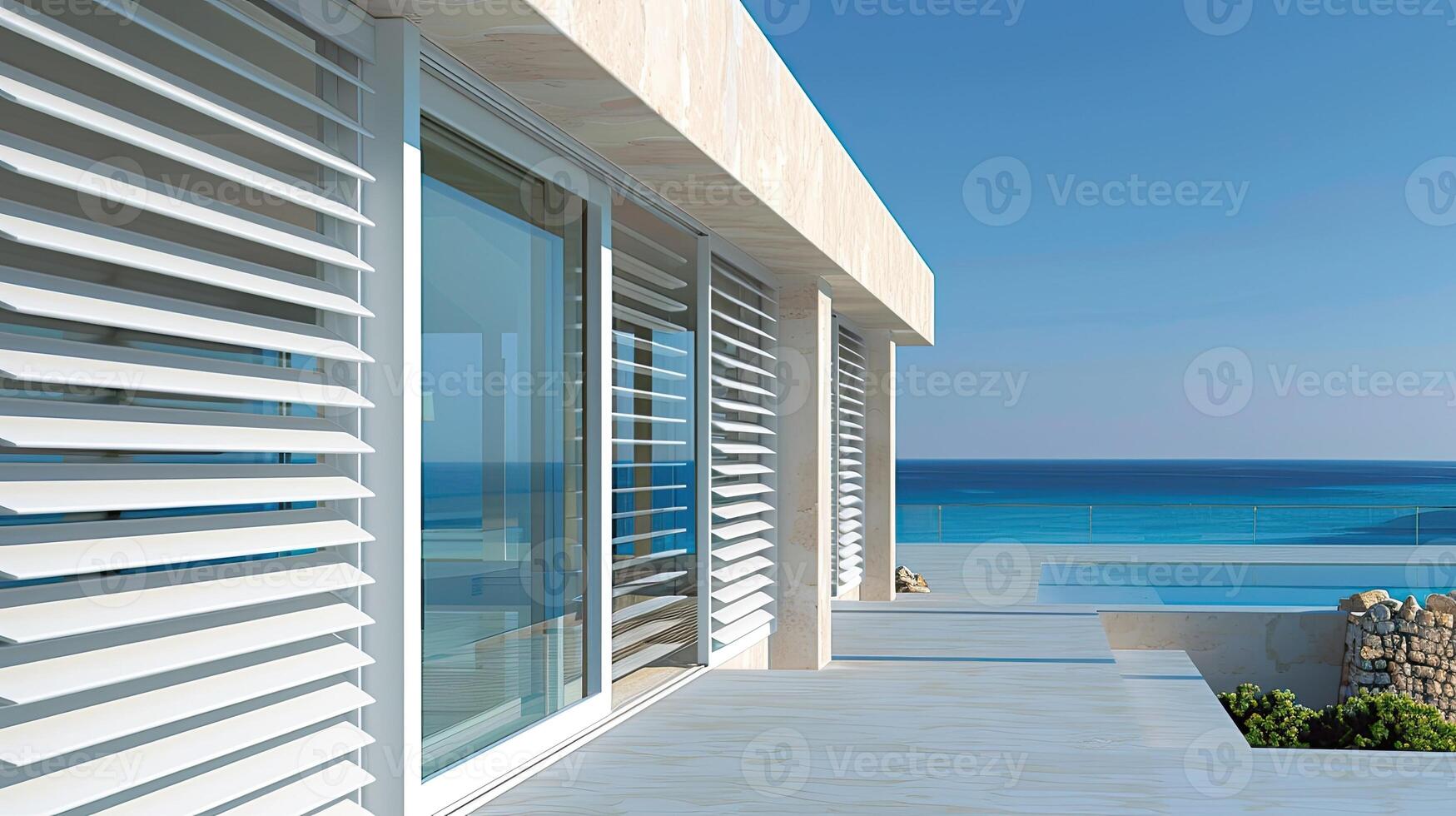 A large window with white shutters photo