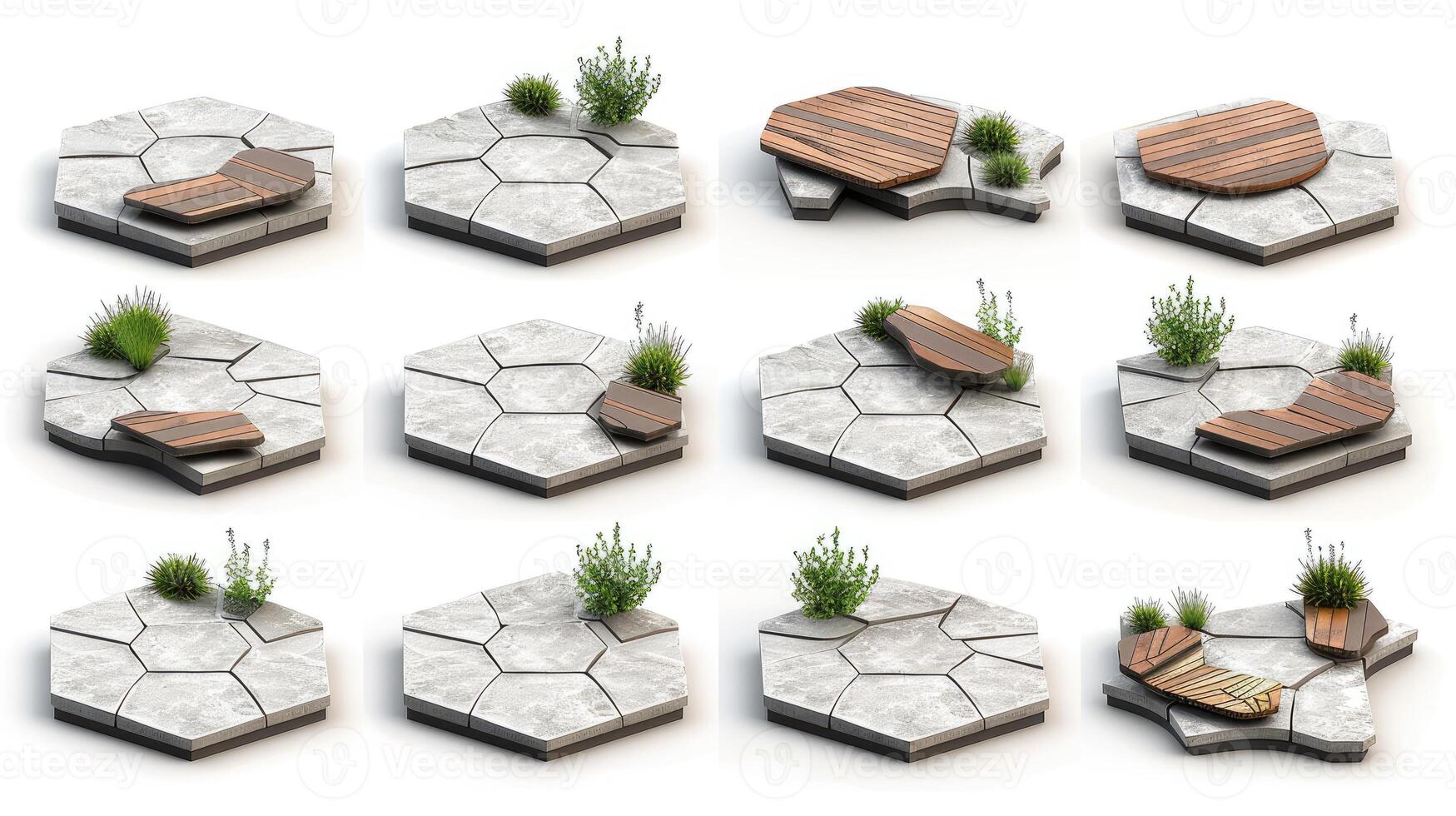 A set of different types of concrete benches photo