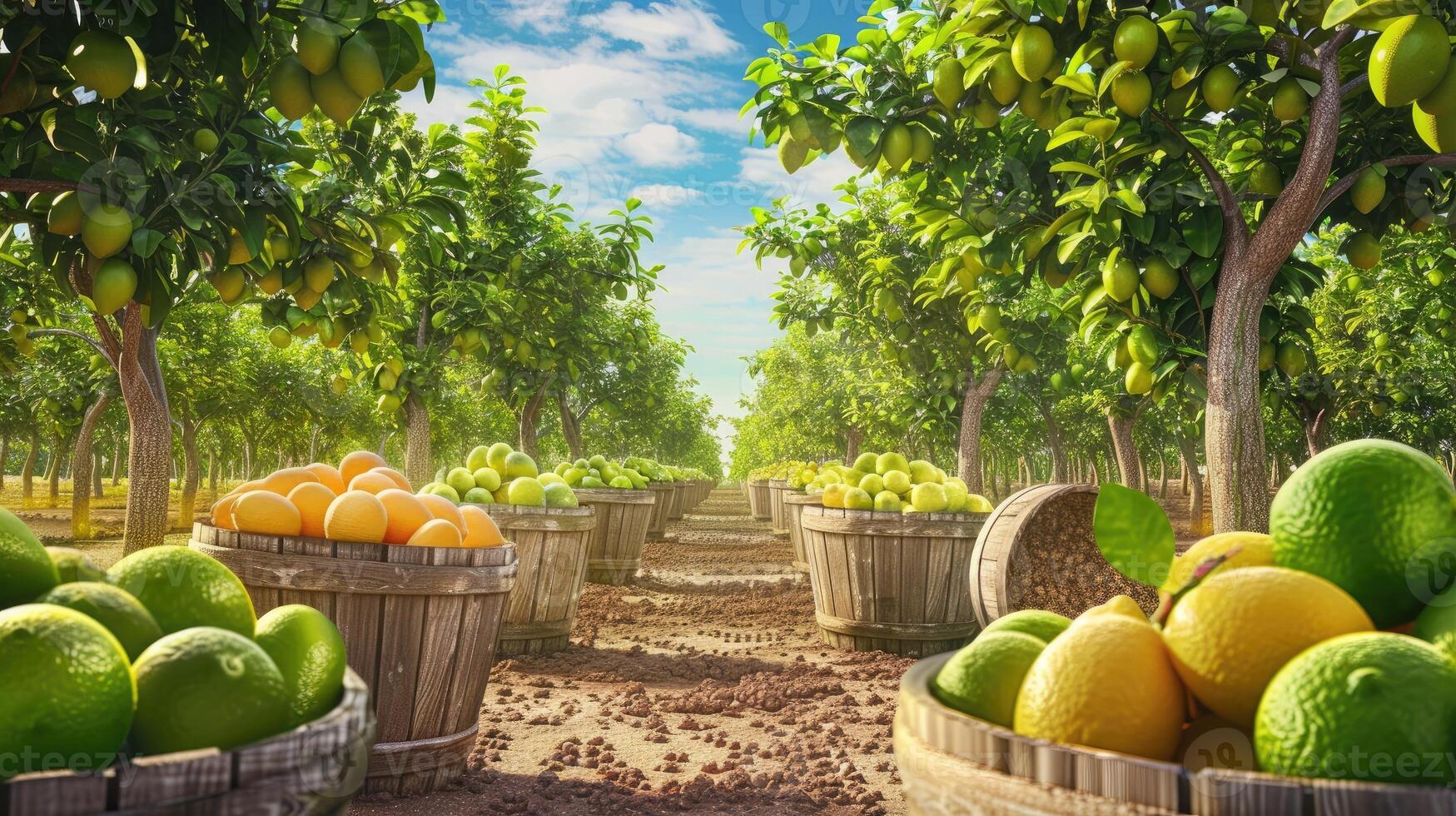 A field of lemons and limes in a tree orchard photo