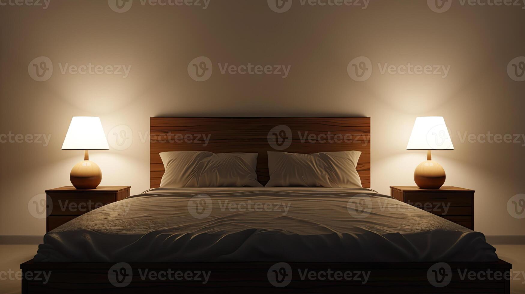 A bed with two lamps on it photo