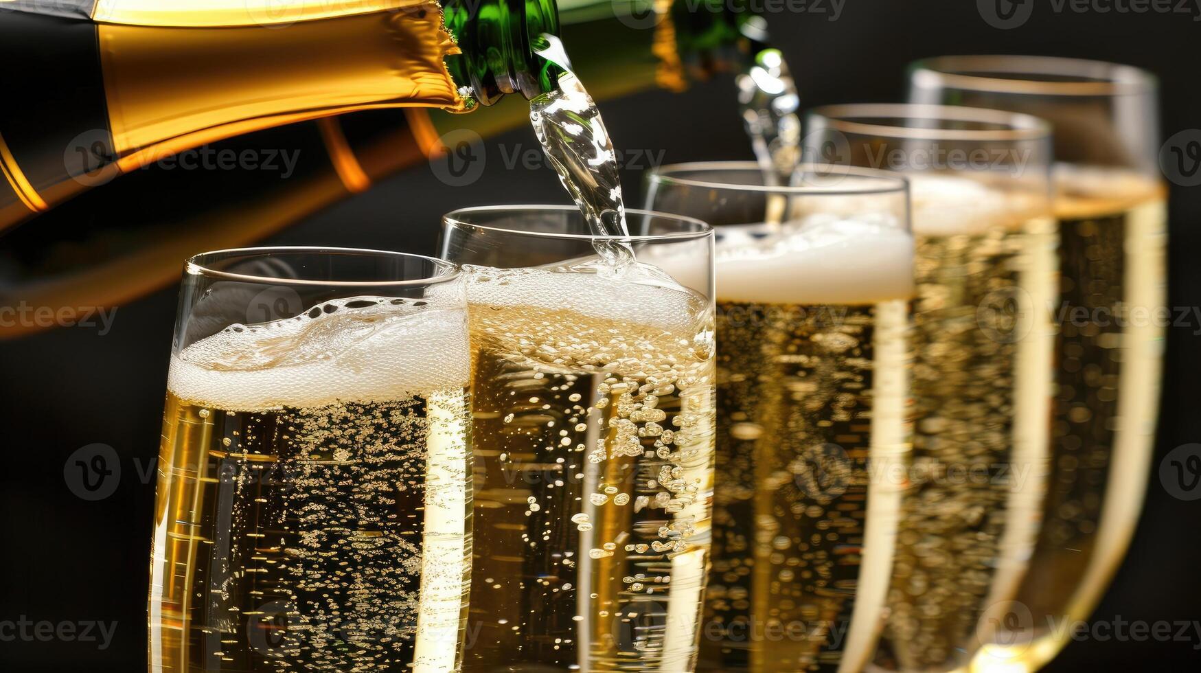 Champagne being poured into glasses photo