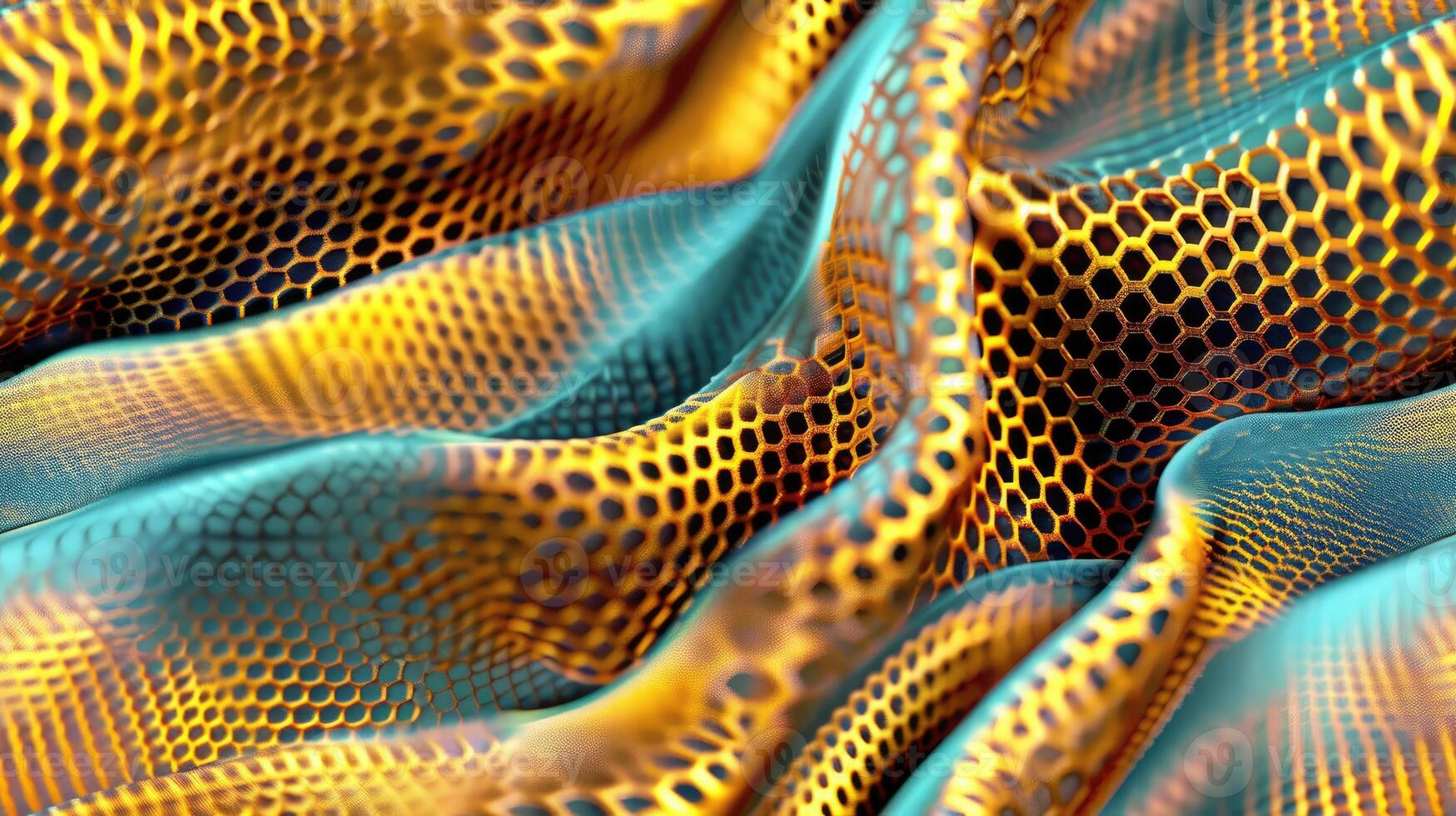 A close up of a fabric with a pattern of yellow and blue photo