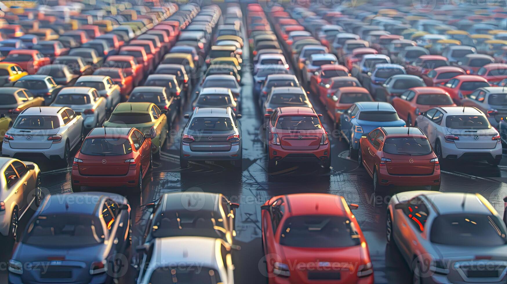 A large number of cars parked in a parking lot photo
