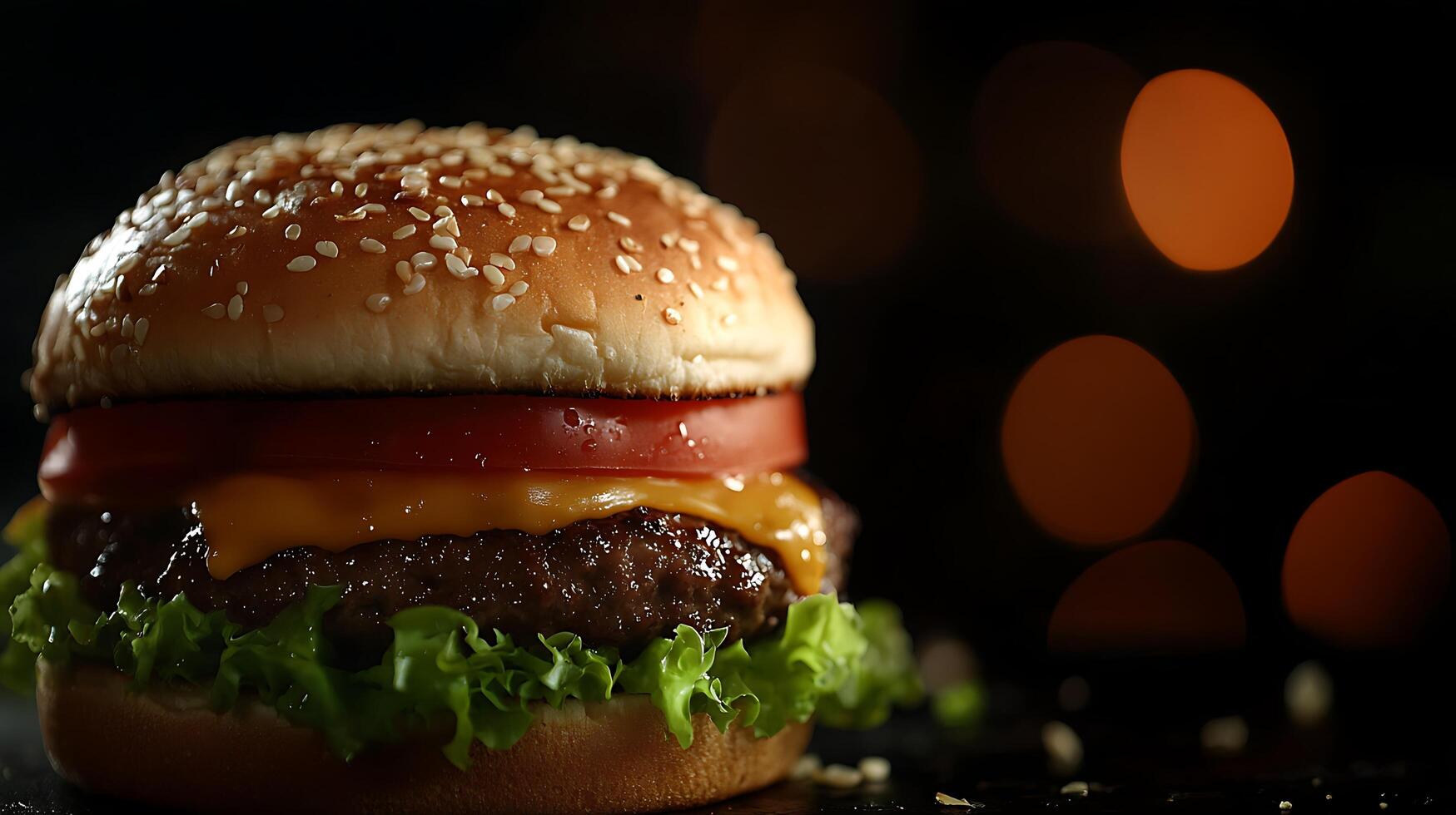 Tantalizing Burger Frame Set Amid a Dreamy Dark Scene photo