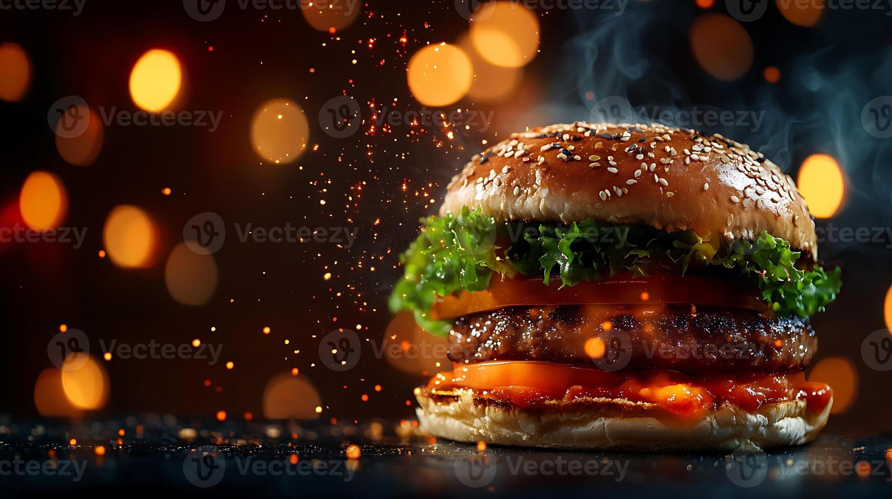 Rich Bokeh Backdrop Elevates the Look of a Juicy Burger photo