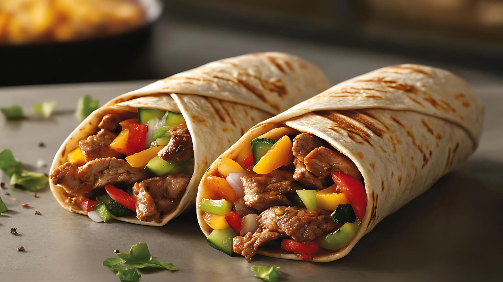 Succulent Chicken and Beef Shawarma Wraps with Fresh Veggie Garnish photo