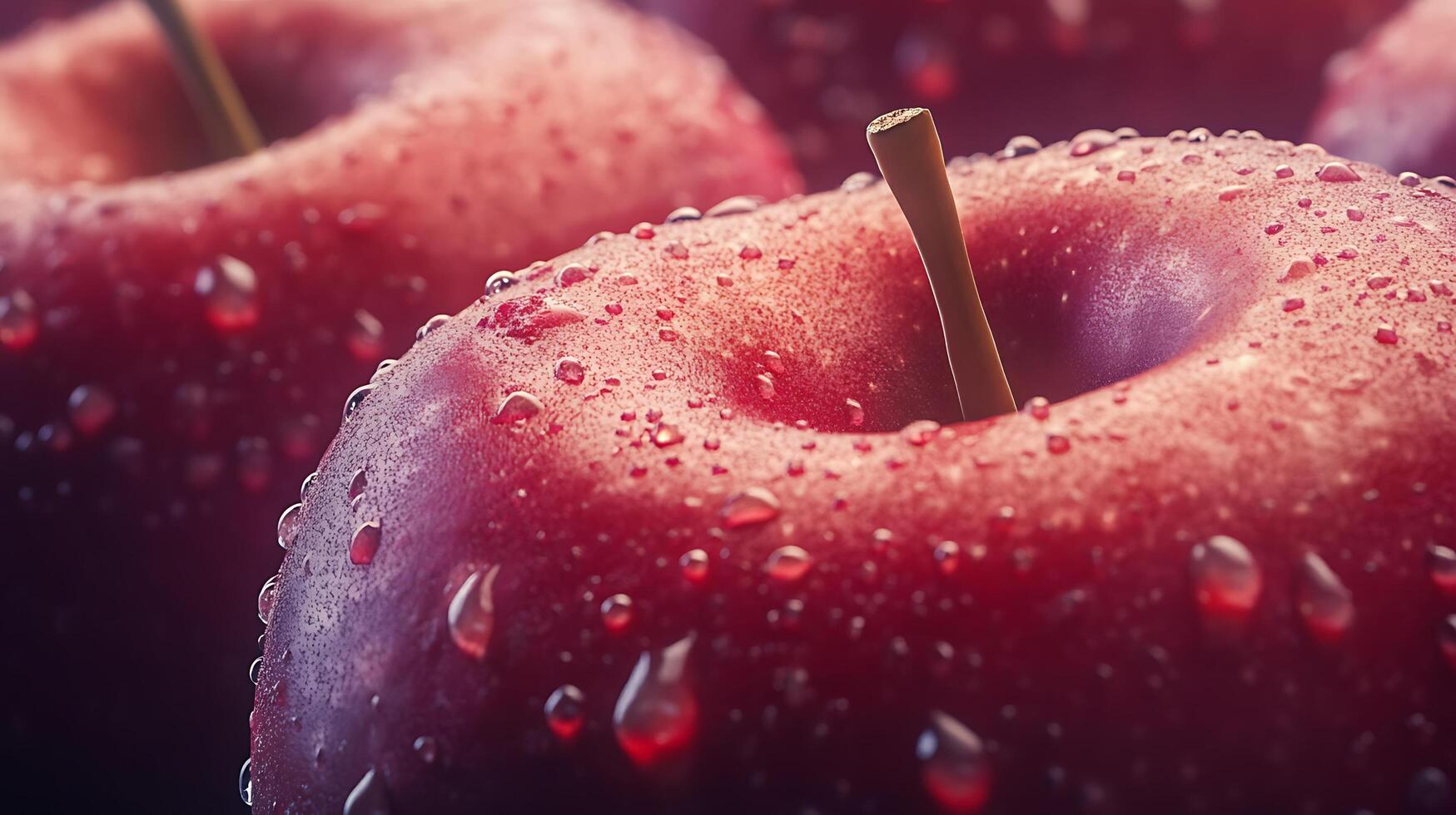 Perfectly Ripe Red Apple in Macro Shot with Water Beads photo