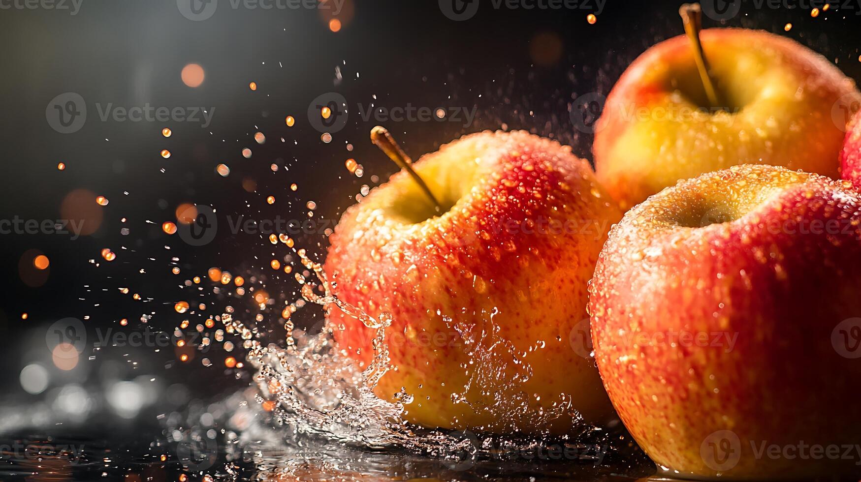Crisp Red Apple with Glowing Skin in Close-Up View photo