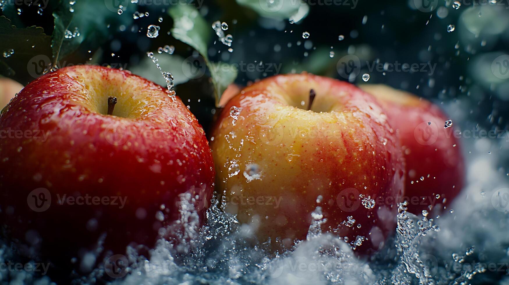 Close-Up of a Shiny, Ripe Apple with Water Reflection photo