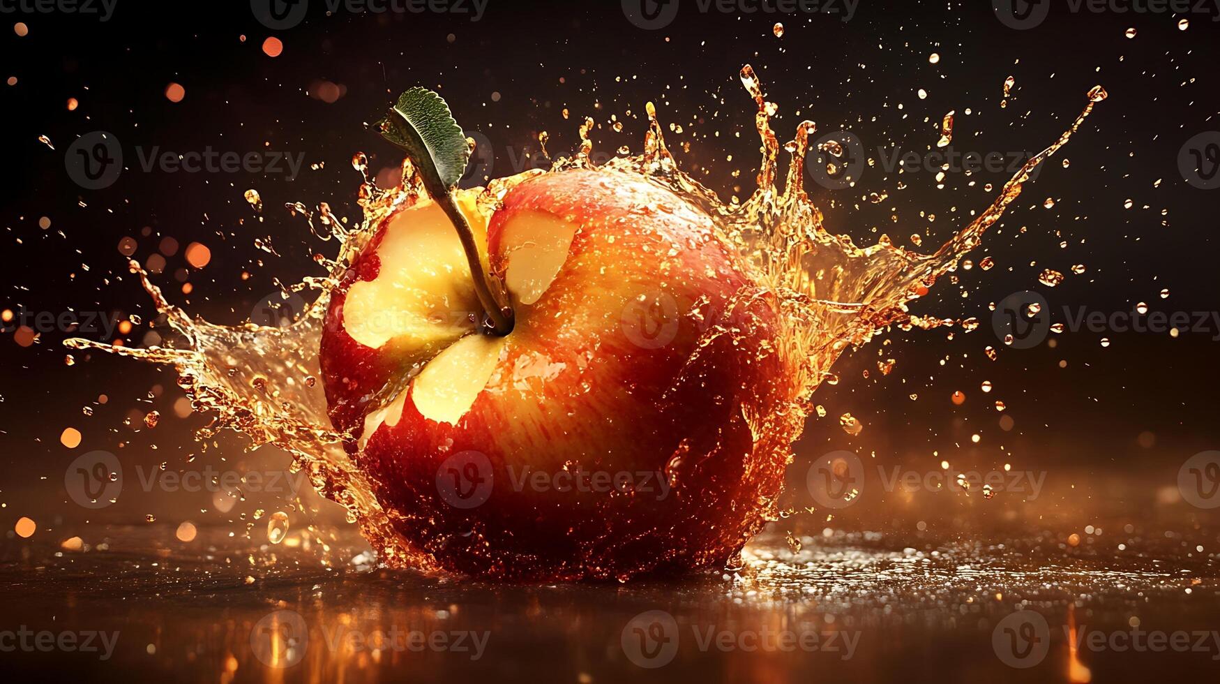 Close-Up of a Red Apple with Light Reflections and Dew photo