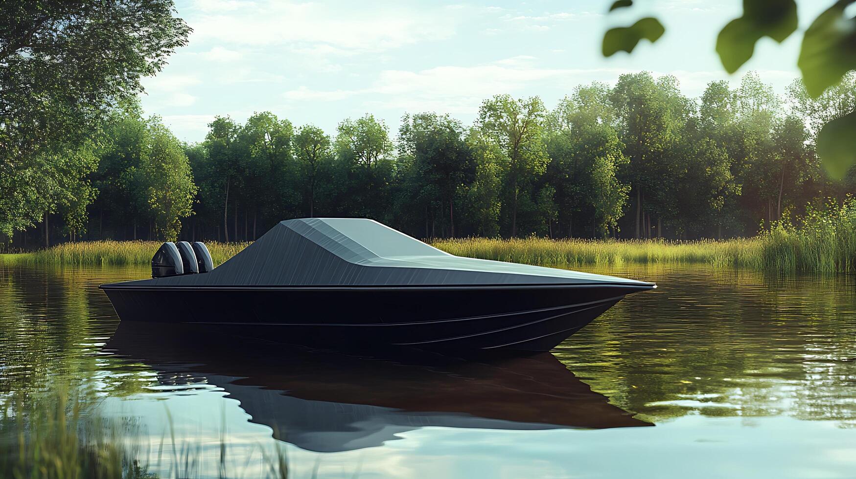 Realistic Modern Boat on Waters, High-Quality Visualization photo