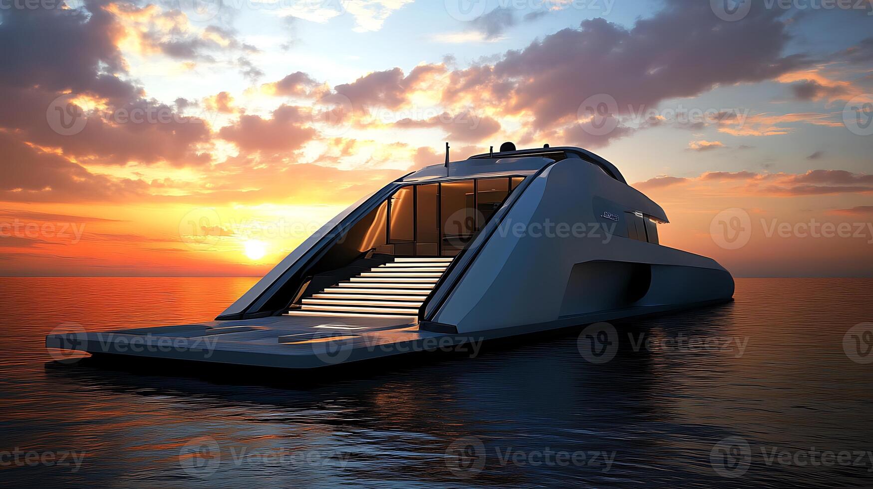 High-Resolution Rendering of a Sleek and Realistic Modern Boat Design photo