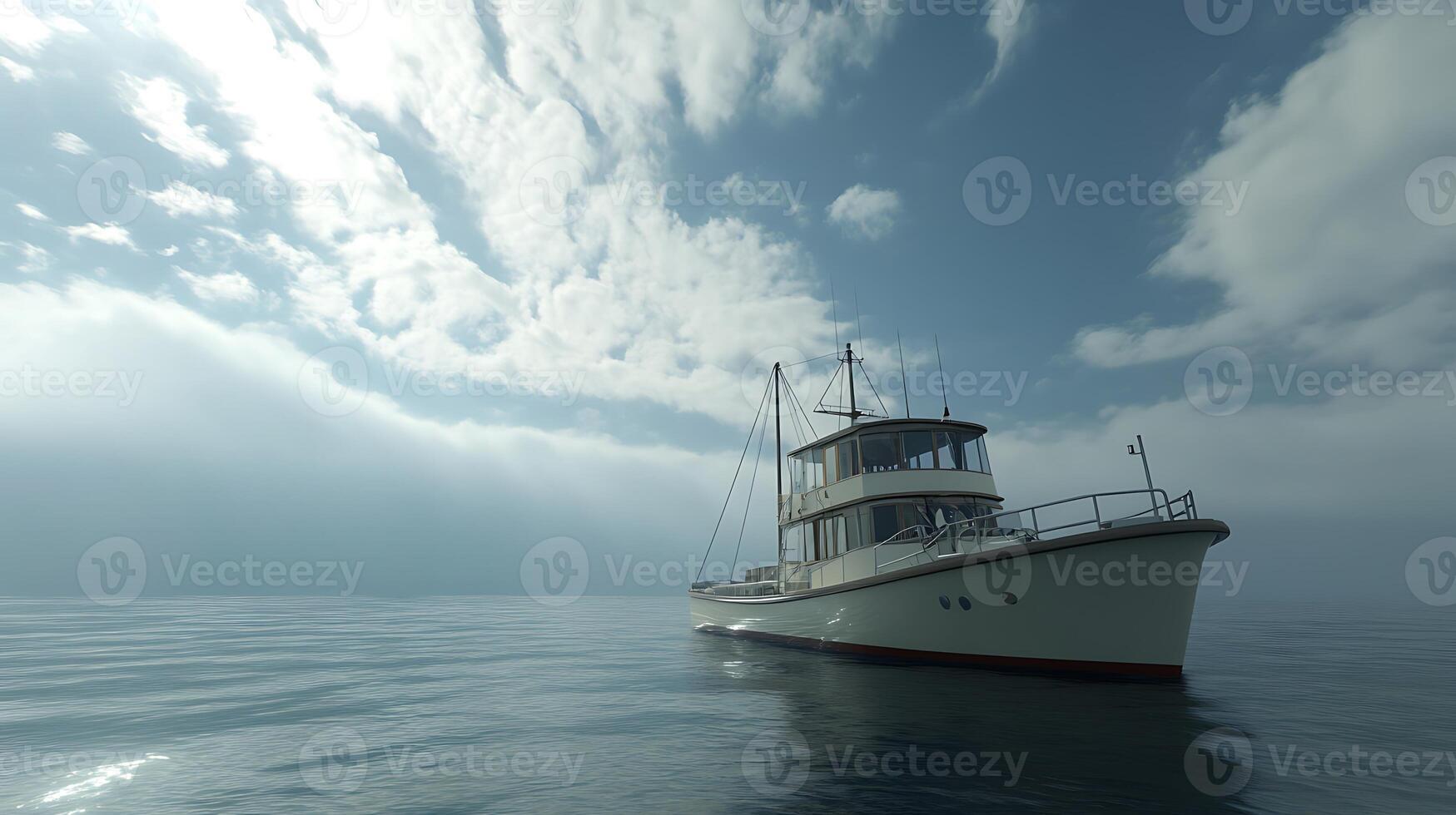 Grand Yacht on Shimmering Sea Reflecting Ocean Serenity photo