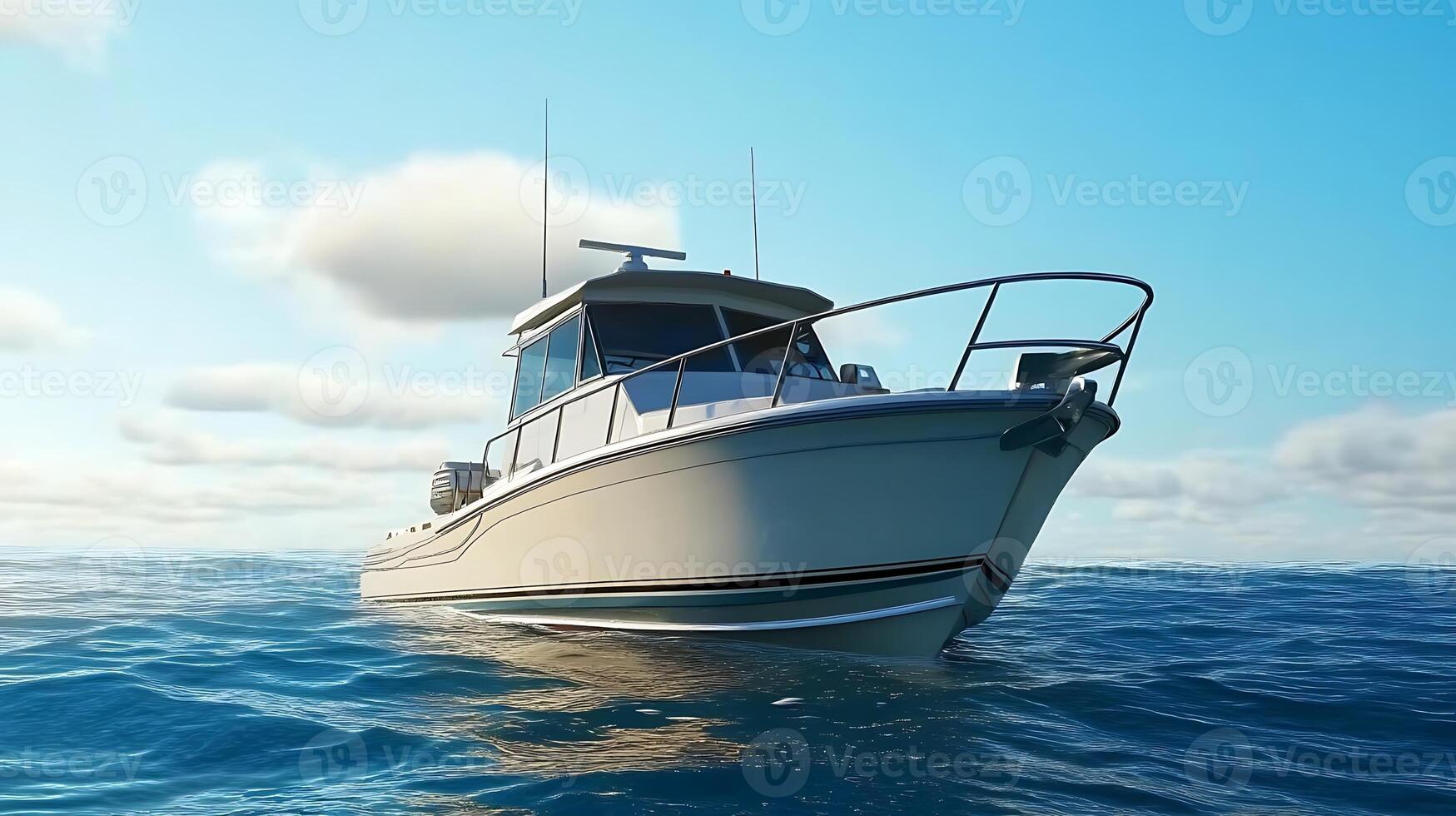 Yacht Set Amid Sparkling Waves in Detail photo