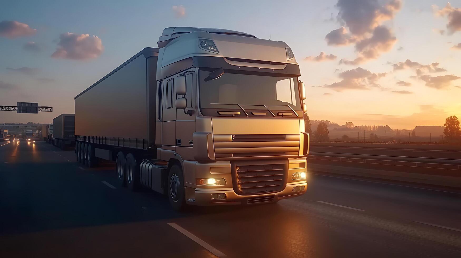 Trucks Travel Seamlessly Along Sunset Highway, Reflecting Logistics Expertise photo