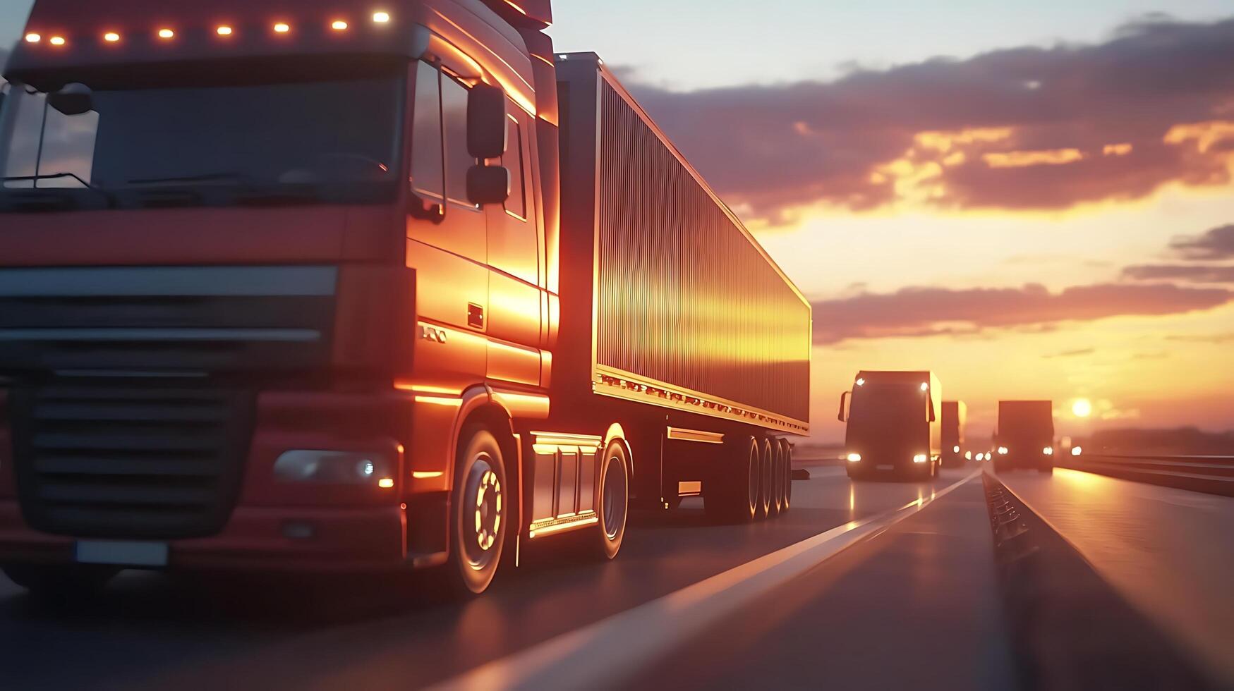 Sunset Highway Scene Captures Trucks' Role in Freight Precision Execution photo