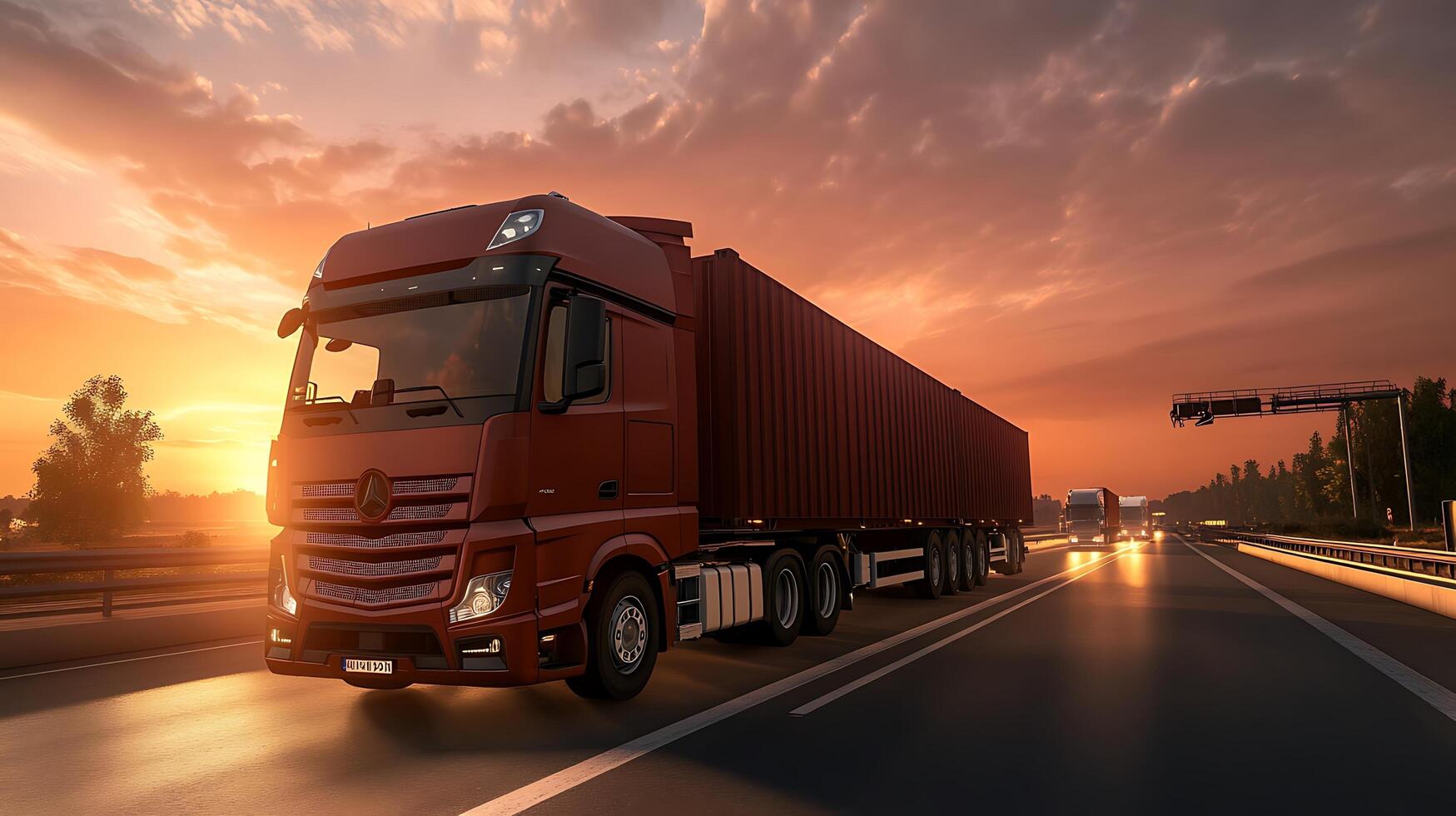 Scenic Sunset Journey Highlights Trucks Expertise in Commercial Freight Operations photo
