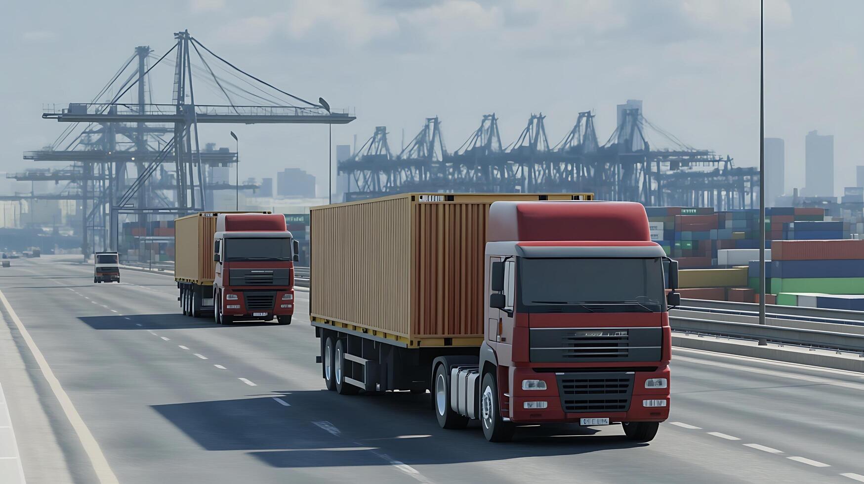 Cargo Trucks on the Highway Near Port Operations photo