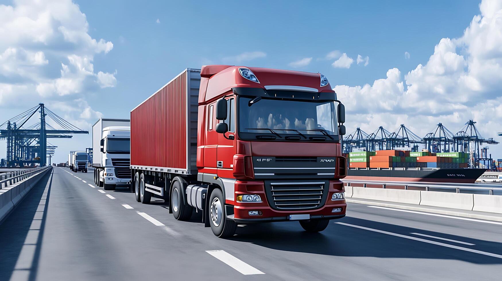 Freight Trucks on Highways Backed by Ports Define Global Connectivit photo