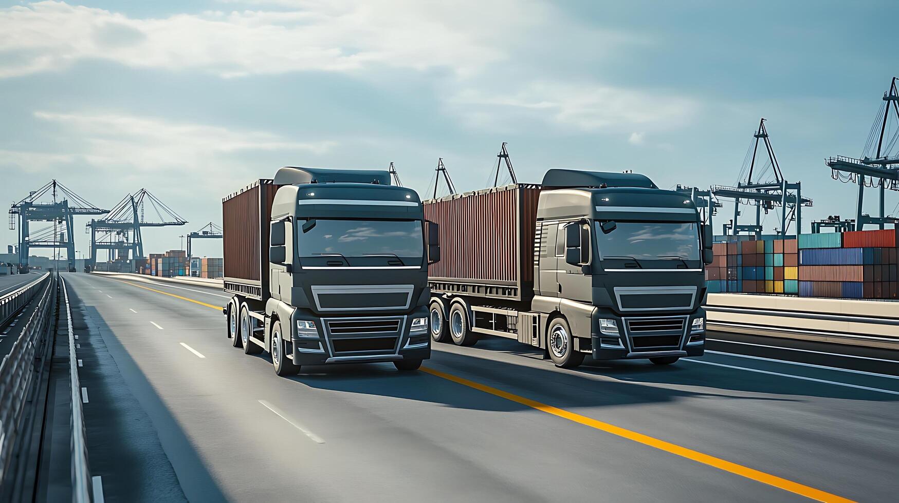 Industrial Ports and Cargo Trucks in Perfect Harmony of Logistics photo