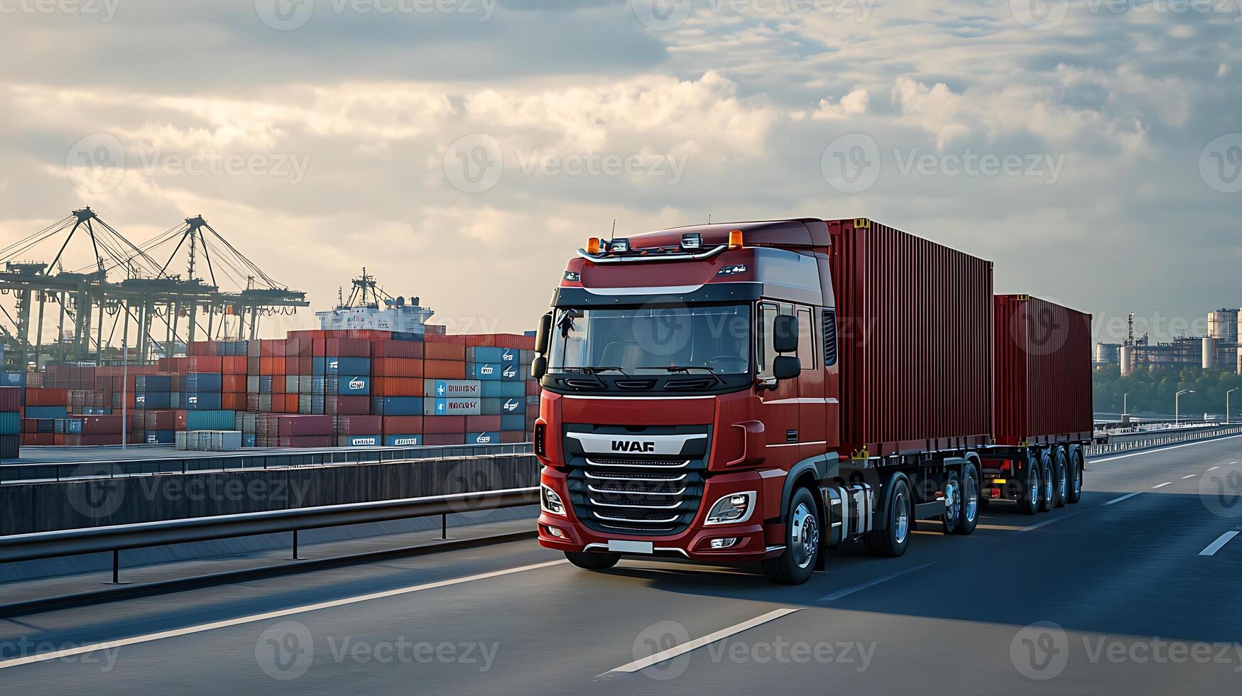 Cargo Trucks and Ports Combine to Illustrate Modern Freight Logistics photo