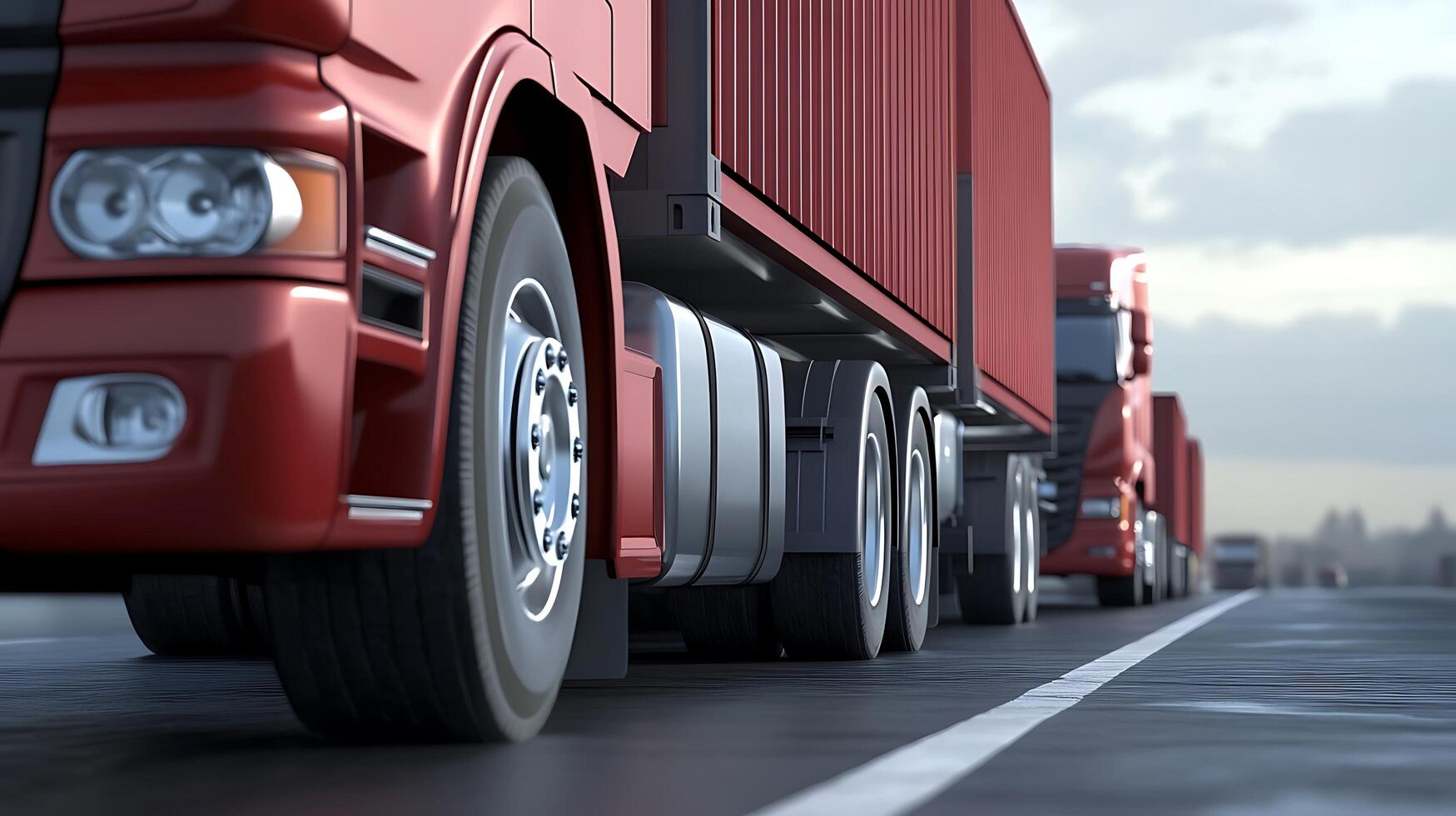 Container trucks traveling highways for global supply chain and trade services photo