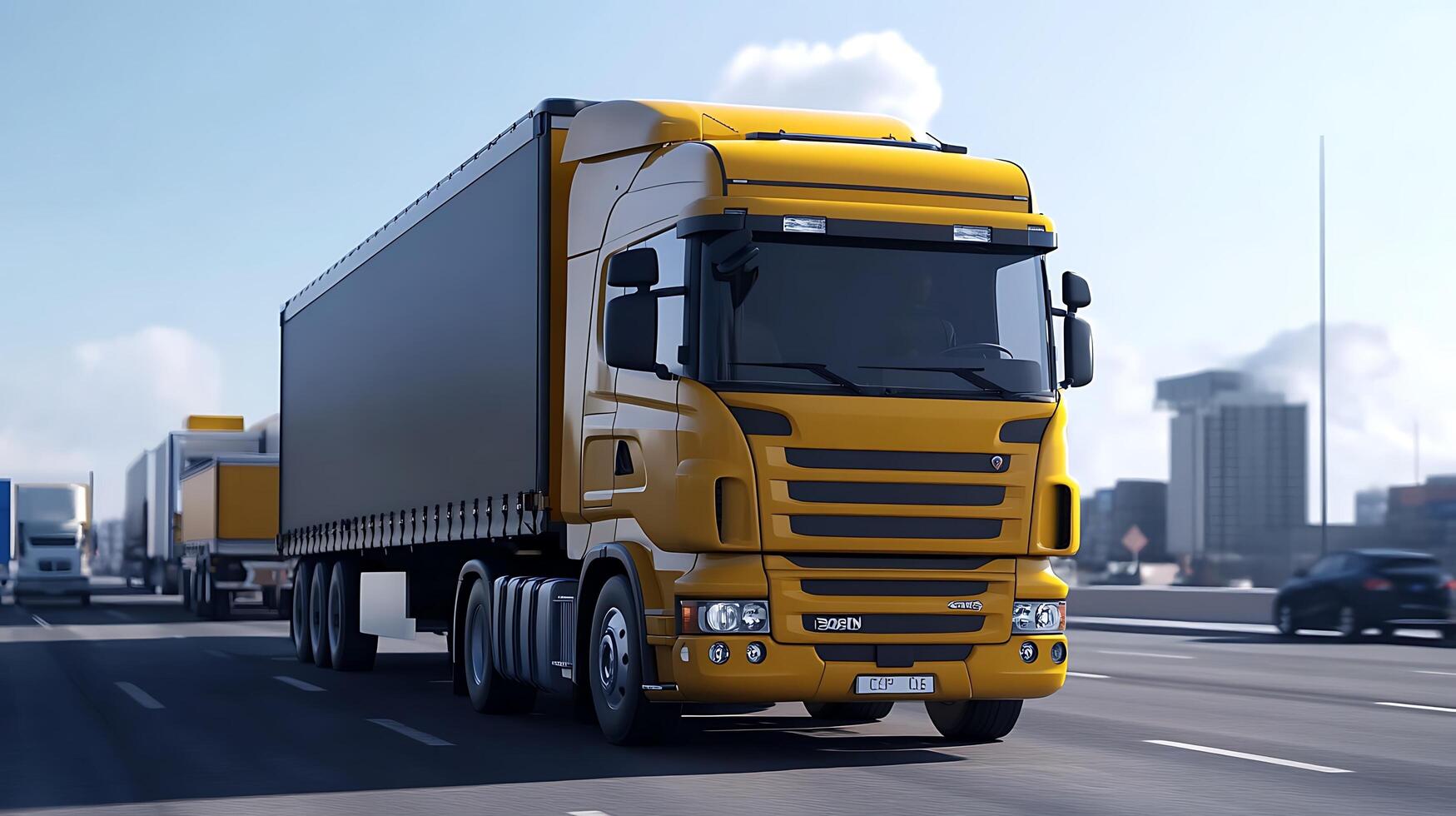 Freight trucks navigating busy roads for international supply chain efficiency photo